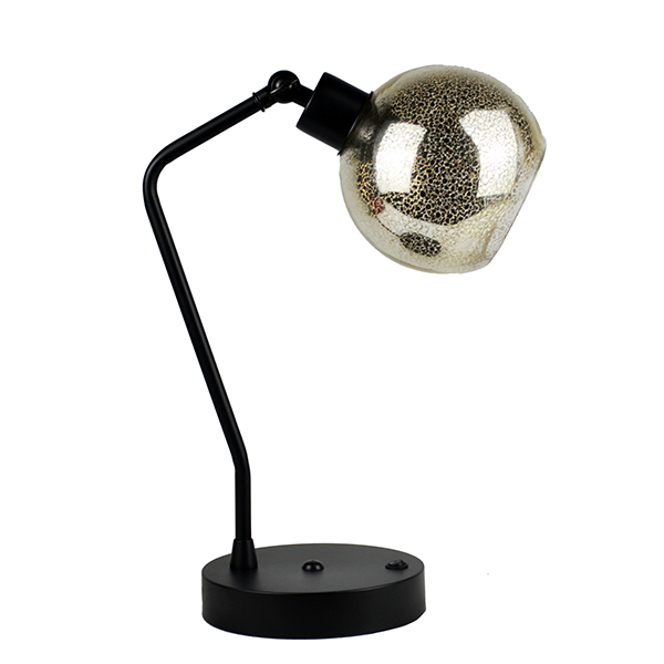Lage prijs Mercury Globe glazen kop zwart metaal met USB-bureaulamp